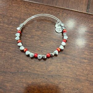 Alex and Ani Silver Heart Bracelet with Red Beads